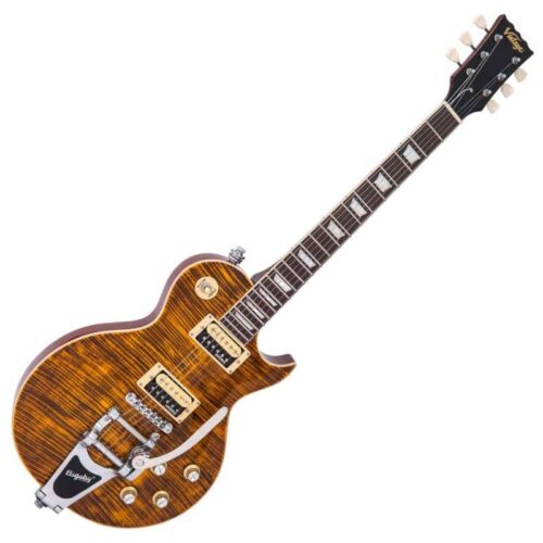 Vintage V100 ReIssued Electric Guitar w/Bigsby ~ Flamed Amber -          Electric Guitar