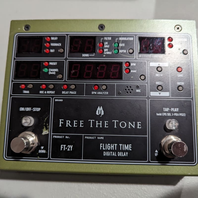 used 2010s Free The Tone FT-2Y Flight Time Digital Delay Green - Effect Pedal