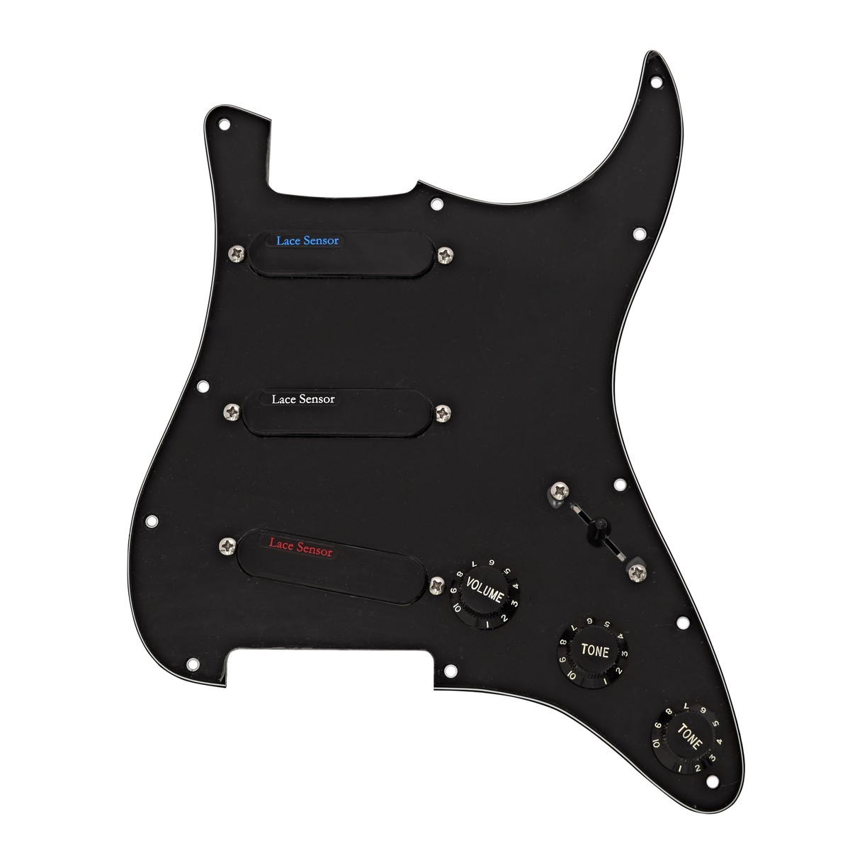 Lace Sensor Blue/Silver/Red Loaded Pickguard SSS Black - New Lace Pickups