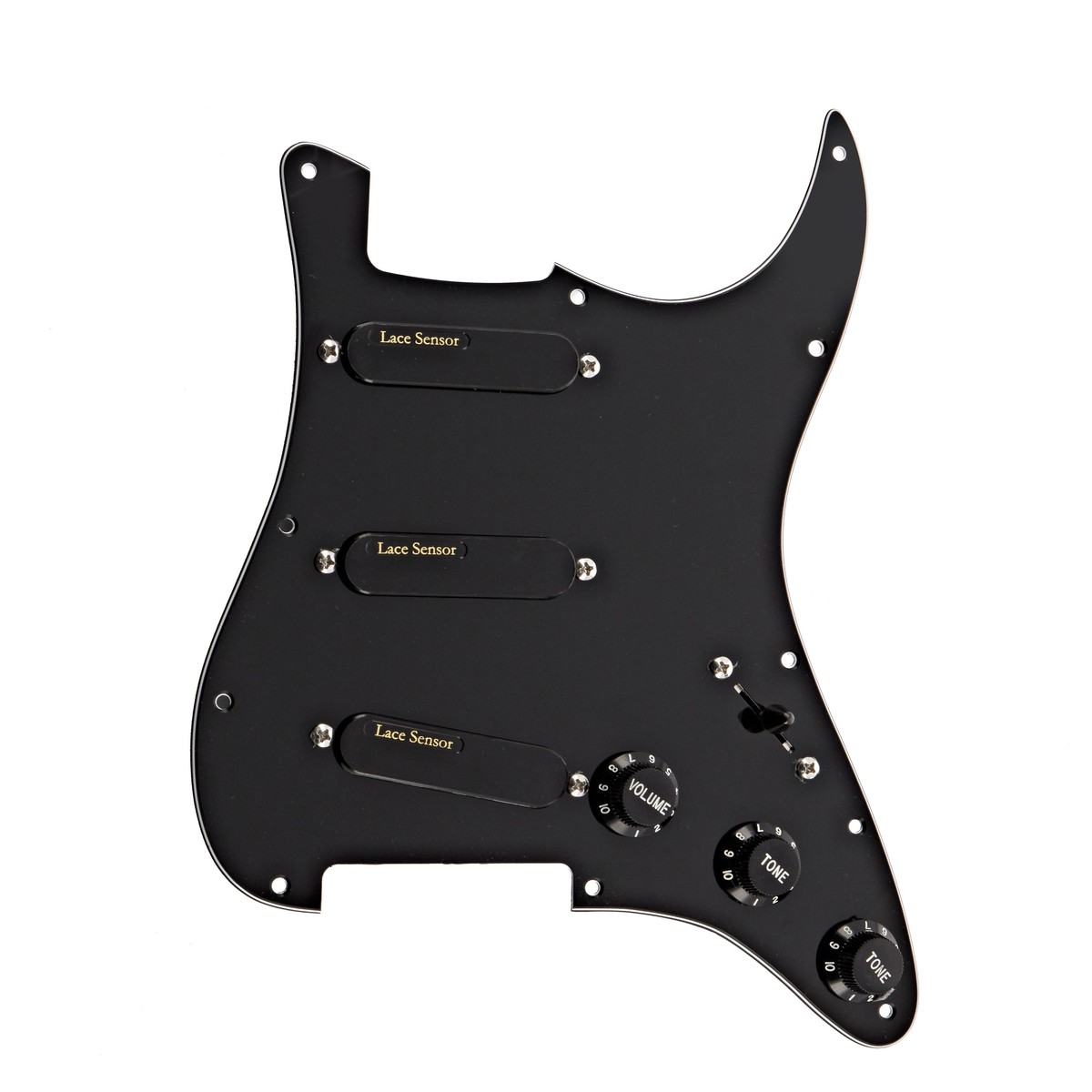 Lace Sensor Hot Gold Loaded Pickguard SSS Black - New Lace Pickups