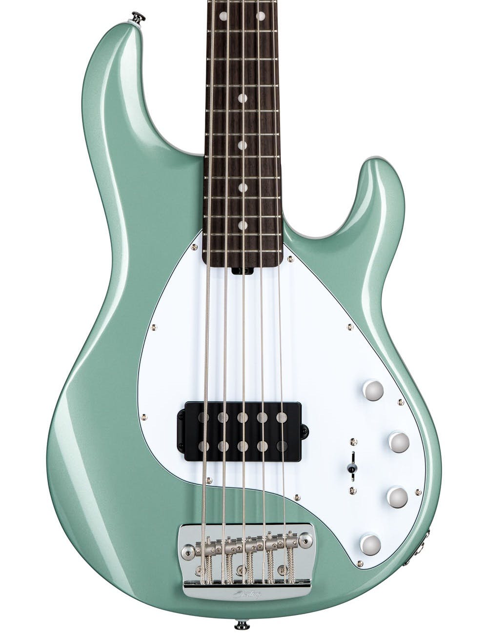 Sterling by Music Man Stingray RAY35 HH 5-String in Dorado Green in stock - Image 1