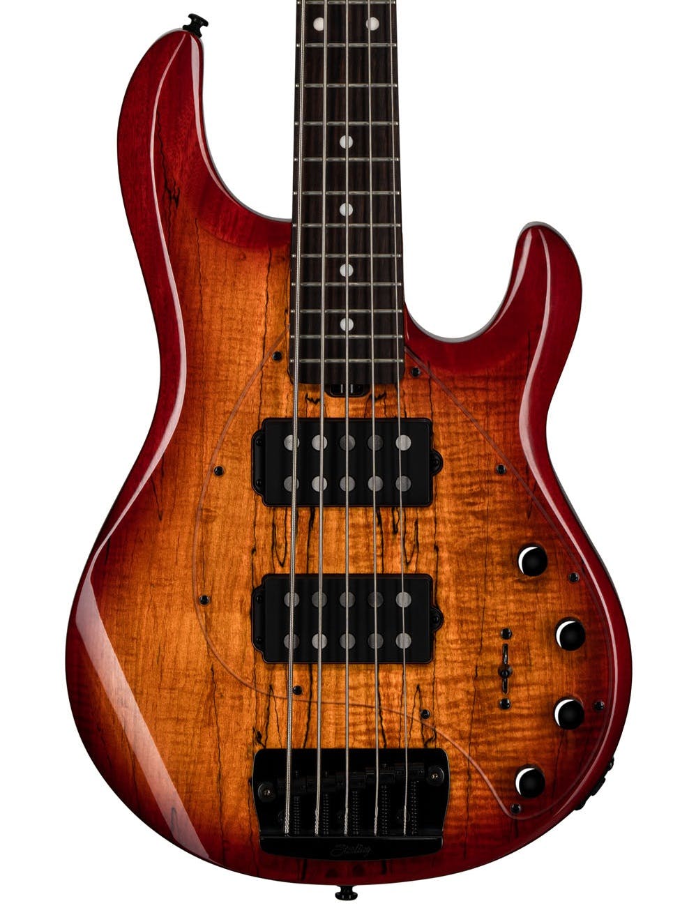 Sterling by Music Man Stingray RAY35 HH 5-String in Blood Orange Burst in stock - Image 1