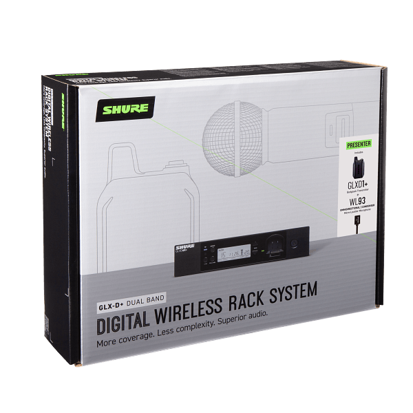 Shure GLXD+ Dual Band Wireless Rack System with WL93 and GLXD4R+ Half-Rack Receiver