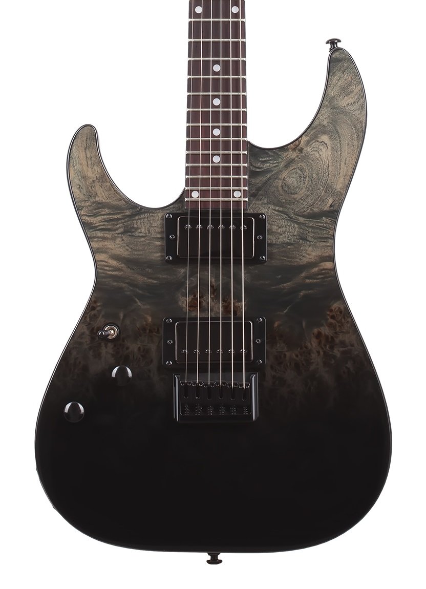 Schecter C-1 Left-Handed Standard Electric Guitar in Black Fade Burst Burl in stock