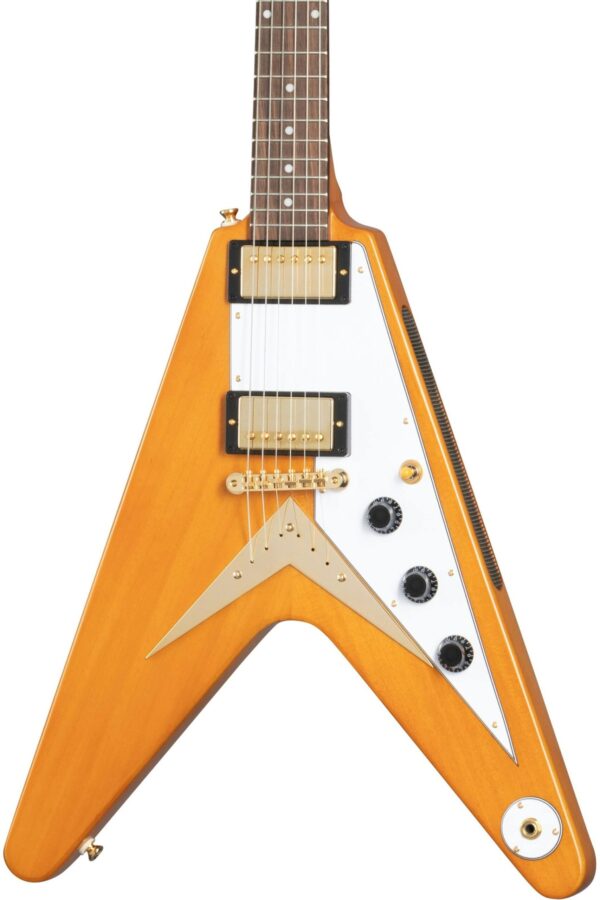 Epiphone 1958 Korina Flying V Electric Guitar in Aged Natural with White Pickguard