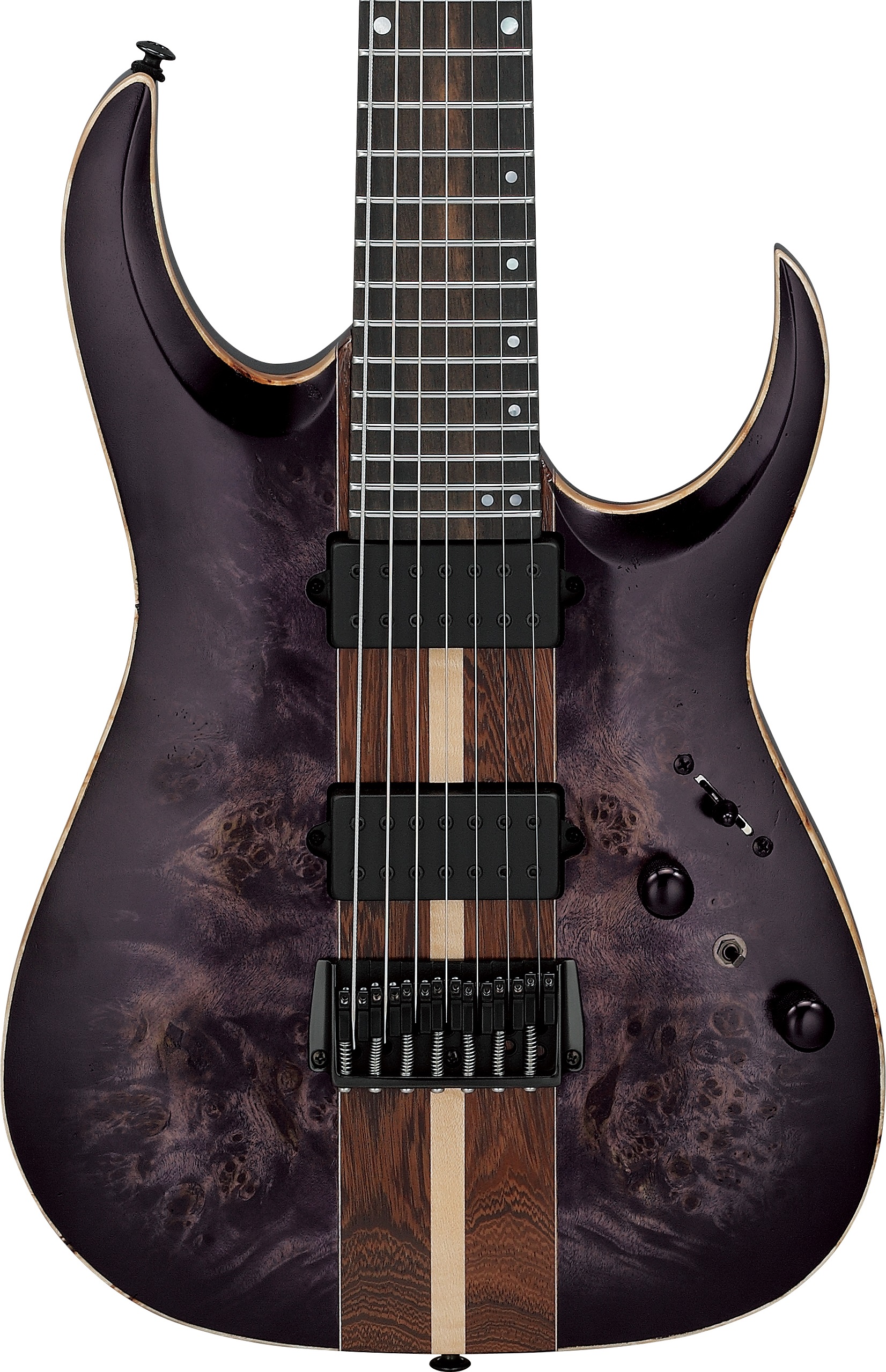 Ibanez RGA217P1PB-DRL RGA Premium 7-String Poplar Burl Top Electric Guitar in Deep Twilight Burst Low Gloss in stock - Image 1