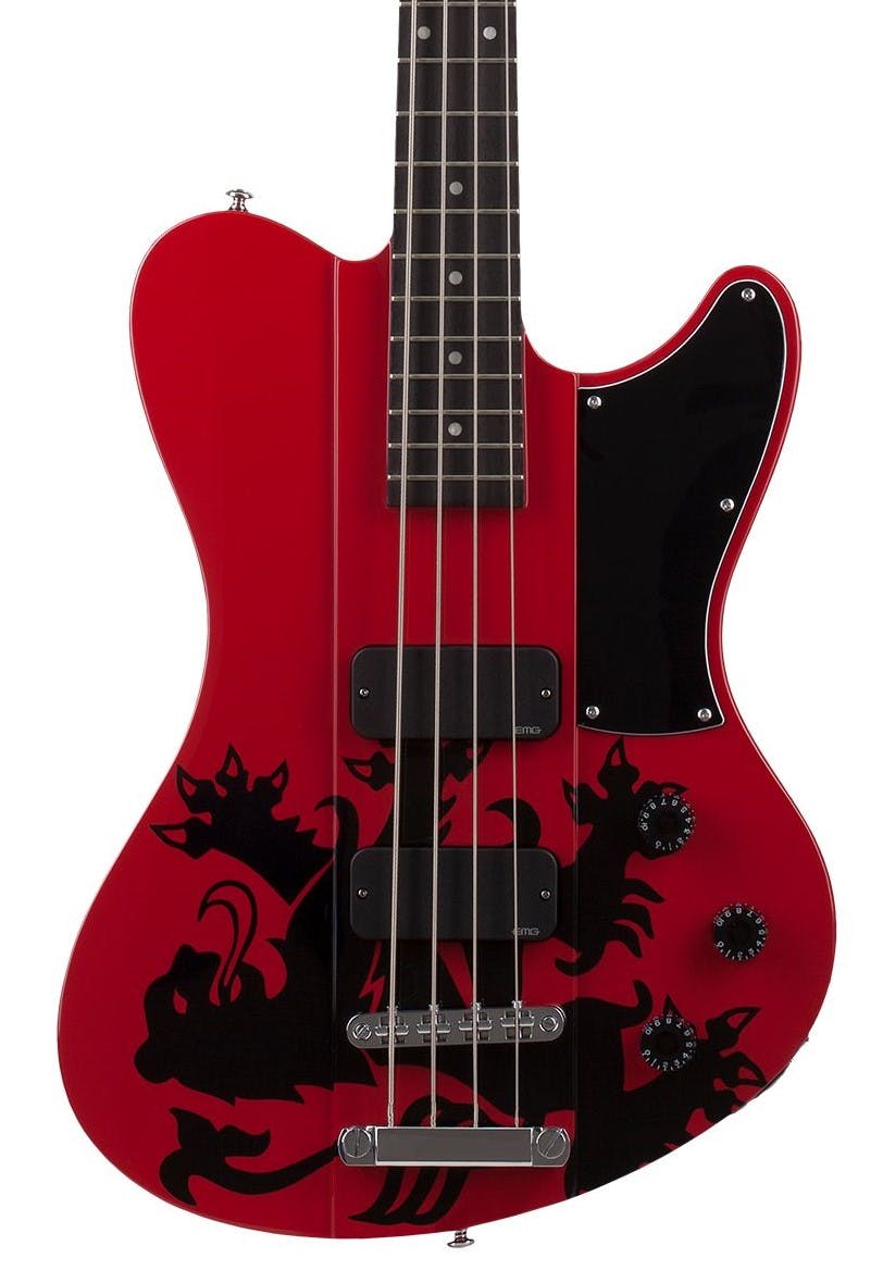Schecter Simon Gallup Ultra Bass Guitar in Red Black in stock - Image 1