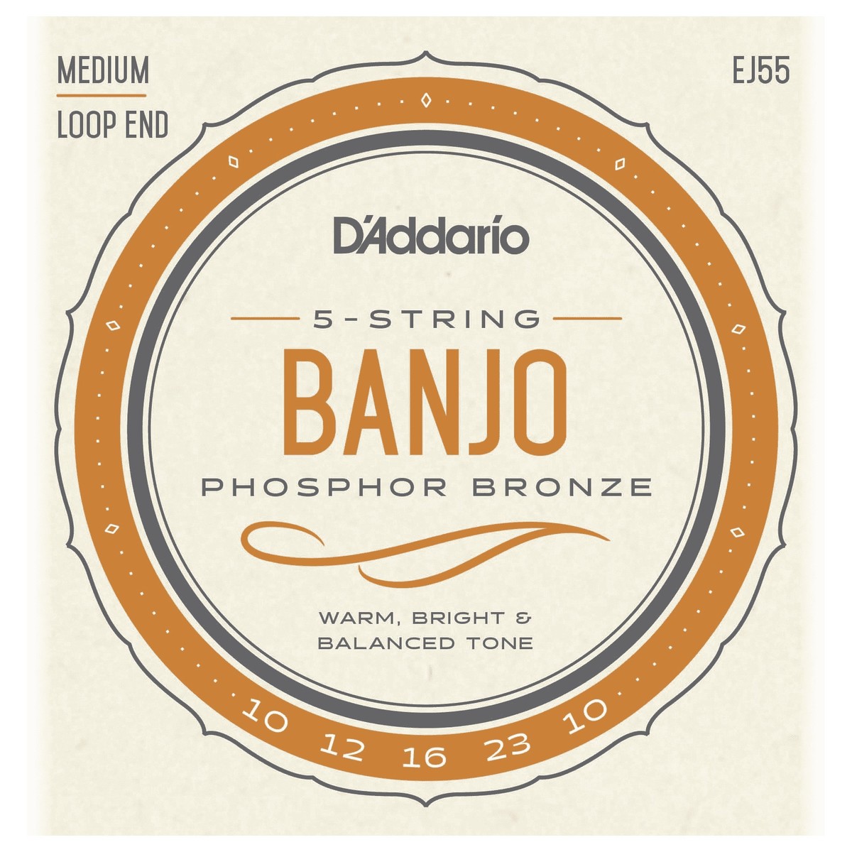 D'Addario EJ55 5 String Banjo Strings, Phosphor Bronze, Medium 10-23