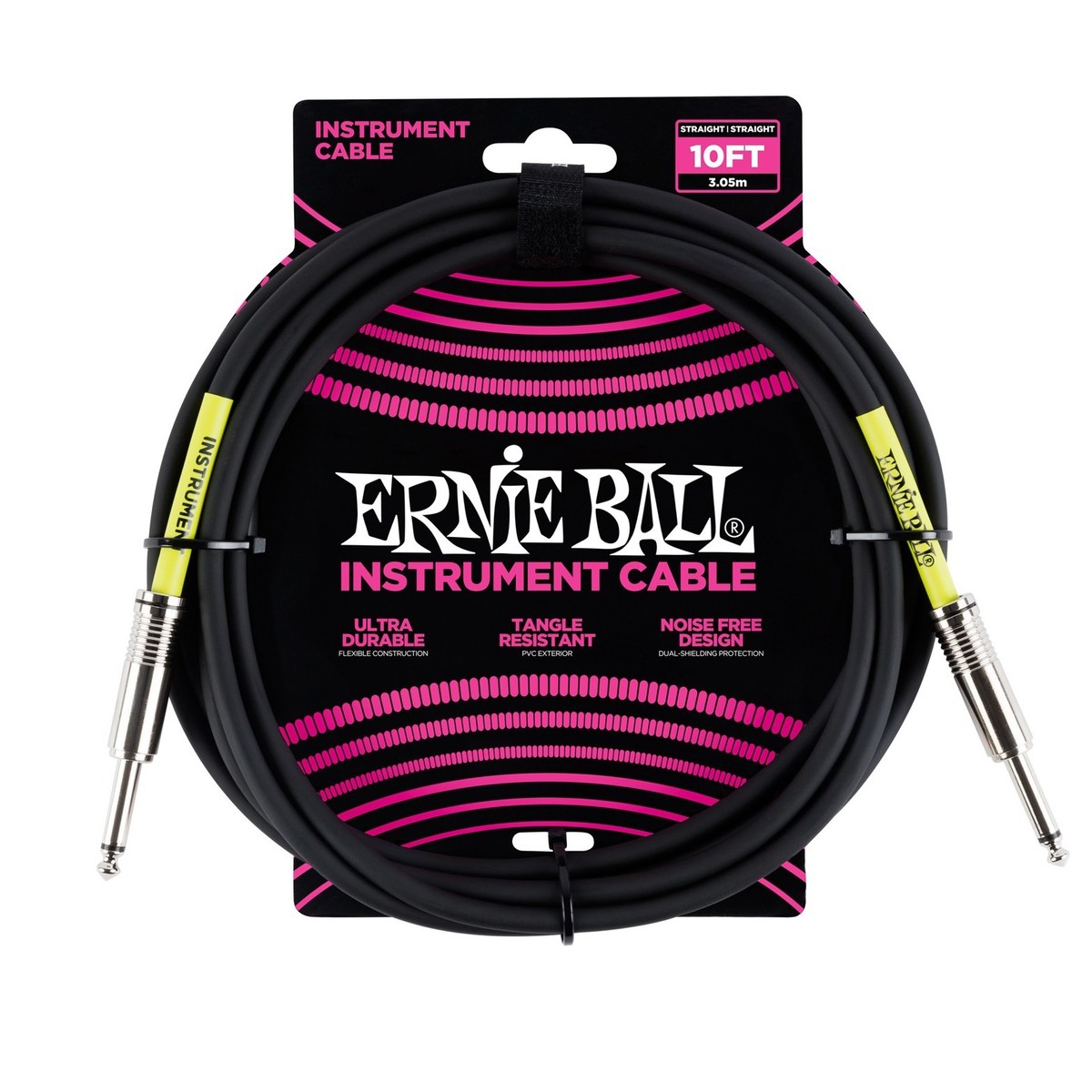 Ernie Ball P06048 10ft Straight-Straight Instrument Cable, Black
