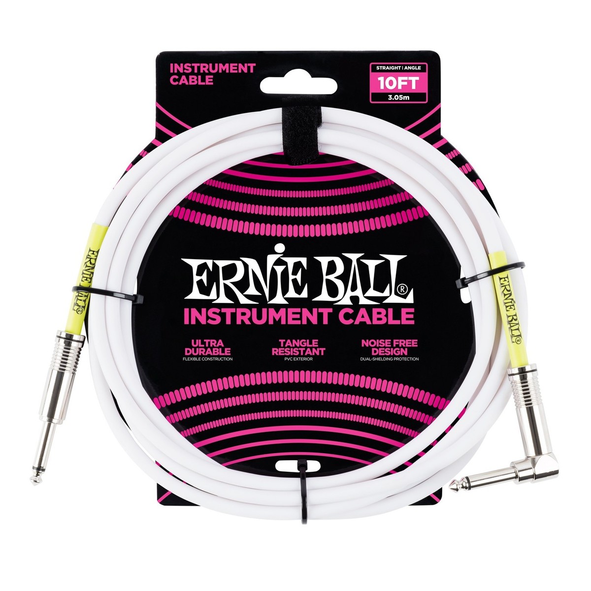 Ernie Ball P06049 10ft Straight-Angle Instrument Cable, White