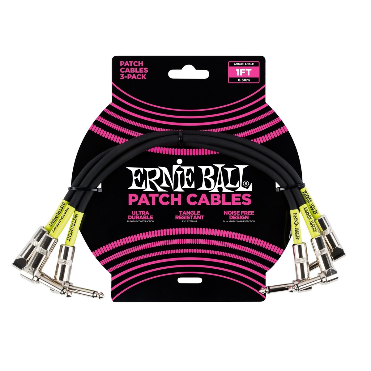 Ernie Ball PO6075 1ft Patch Cable 3 Pack, Black