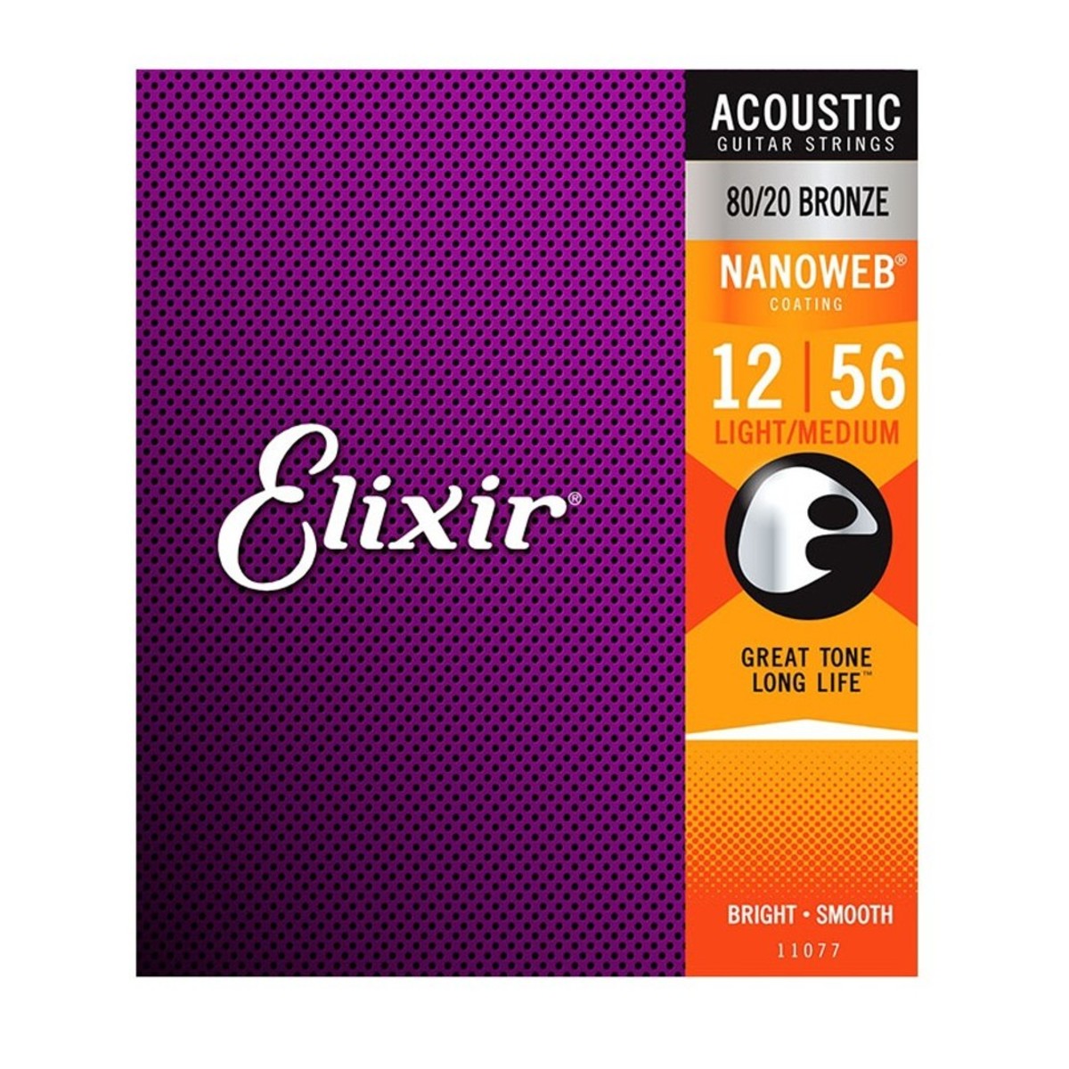 Elixir 11077 NANOWEB LT/MB Acoustic Strings, 12-56