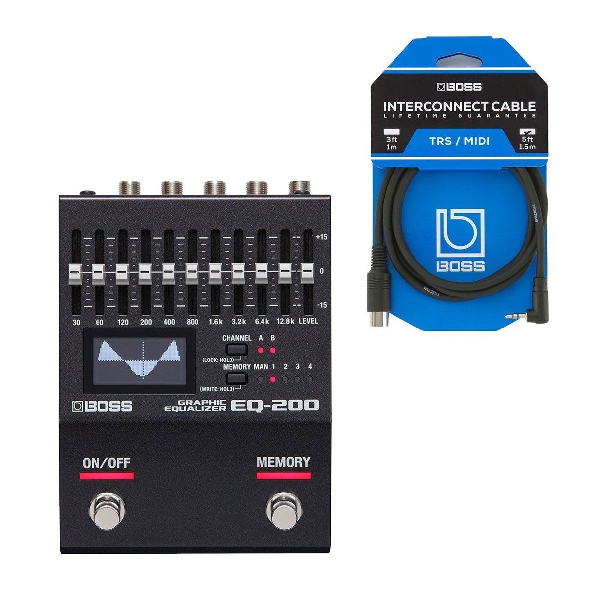 Boss EQ-200 Graphic Equalizer Pedal with MIDI Connection Cable