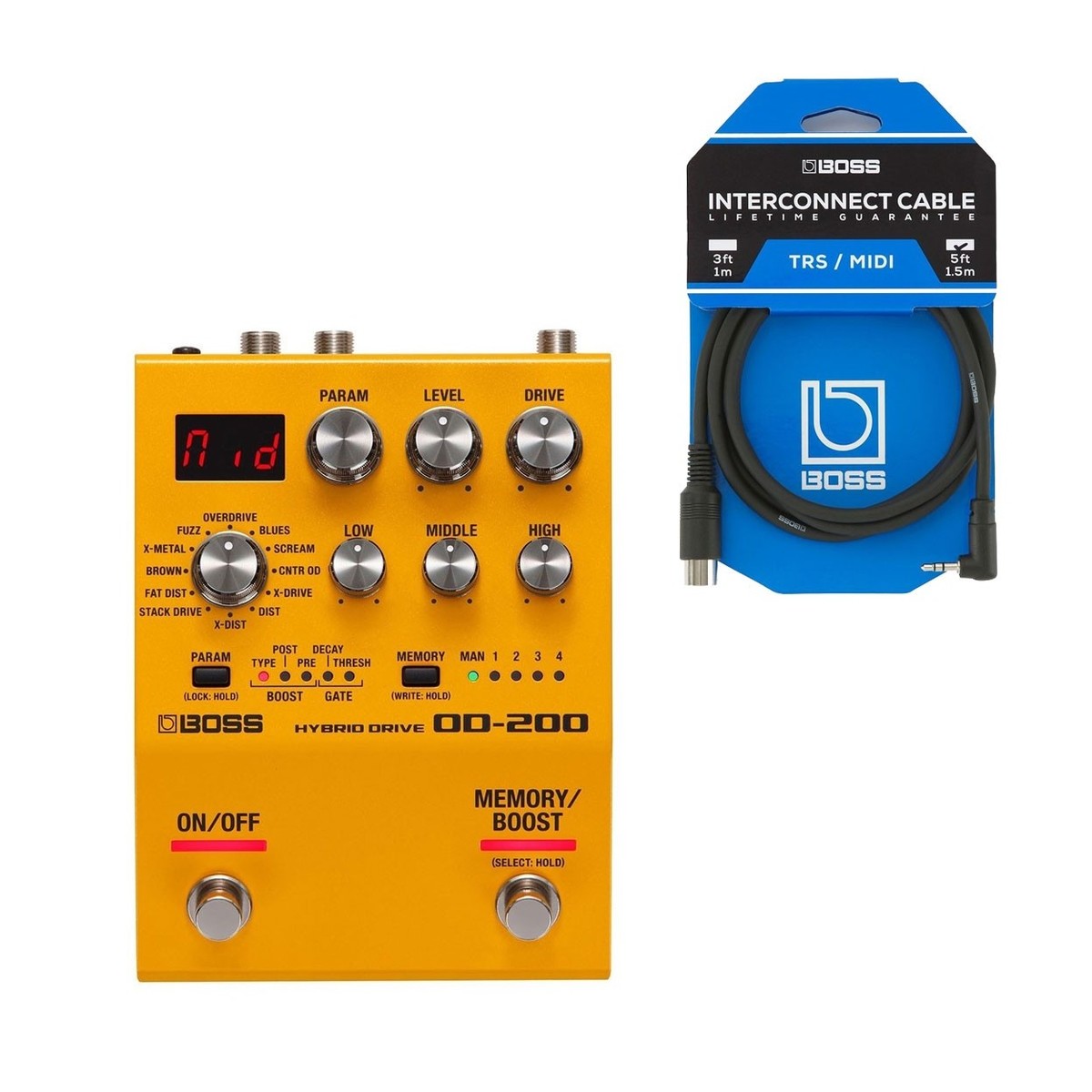 Boss OD-200 Hybrid Drive Pedal with MIDI Connection Cable