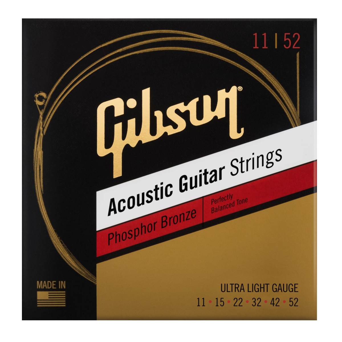 Gibson Phosphor Bronze Ultra-Light Acoustic Guitar Strings, 11-52