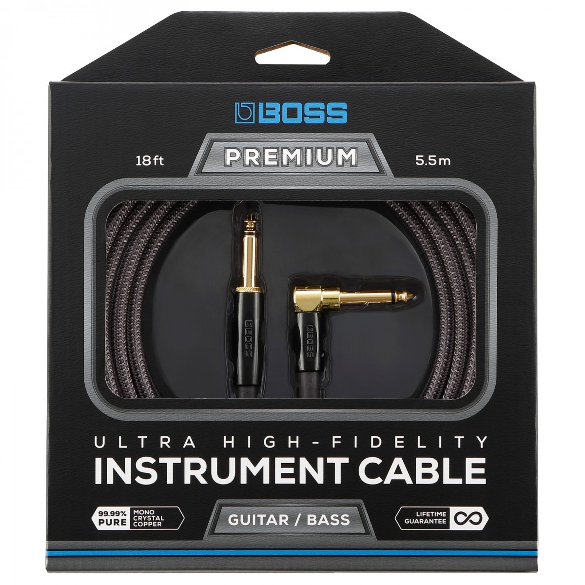 Boss BIC-P18A Premium Angled Instrument Cable, 18ft/5.5m