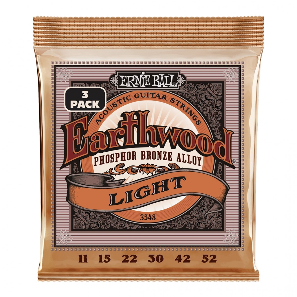 Ernie Ball P03548 Earthwood Phosphor Bronze Light 11-52 (3 Set Pack)