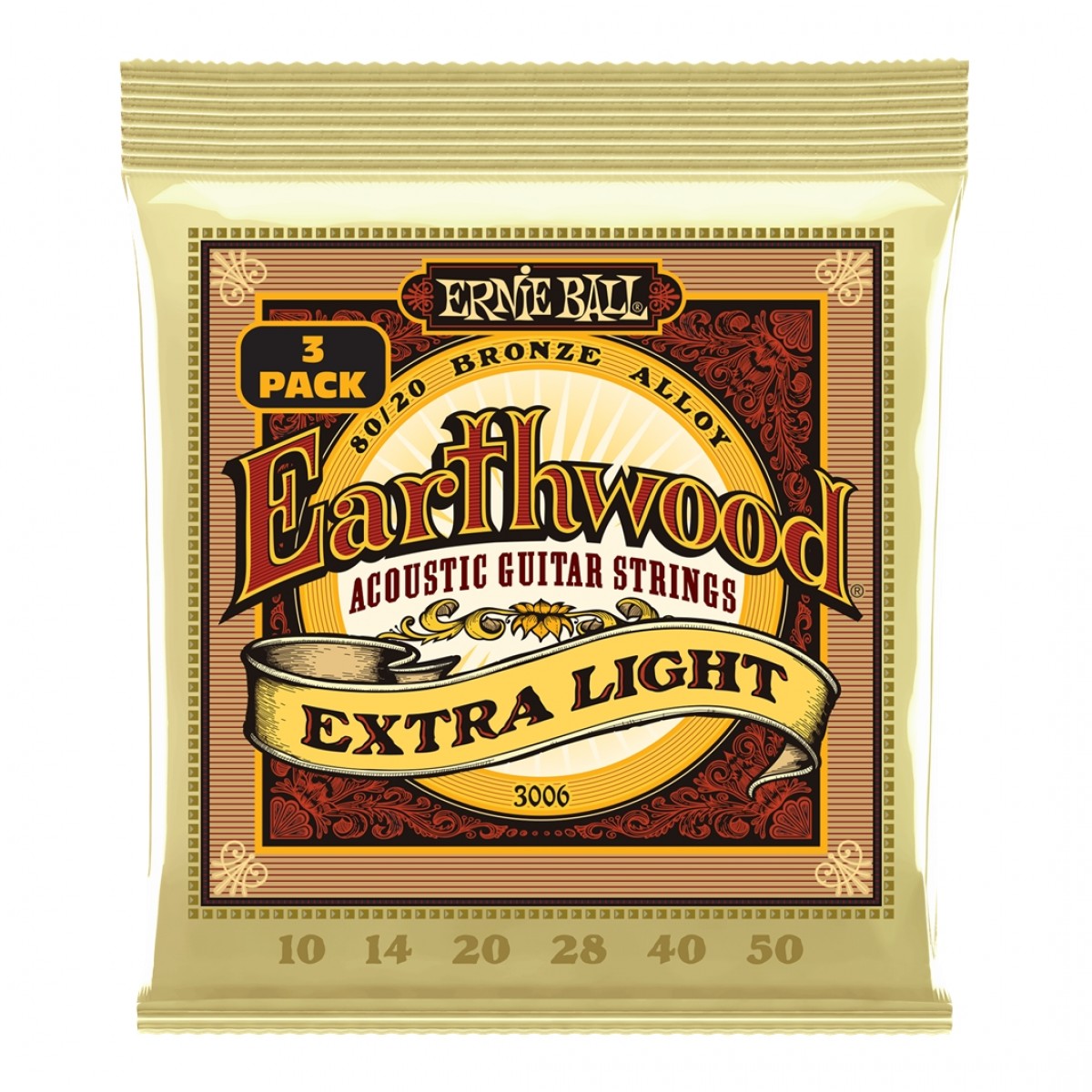 Ernie Ball P03006 Earthwood Phosphor Bronze Extra Light 10-50 (3 Set)