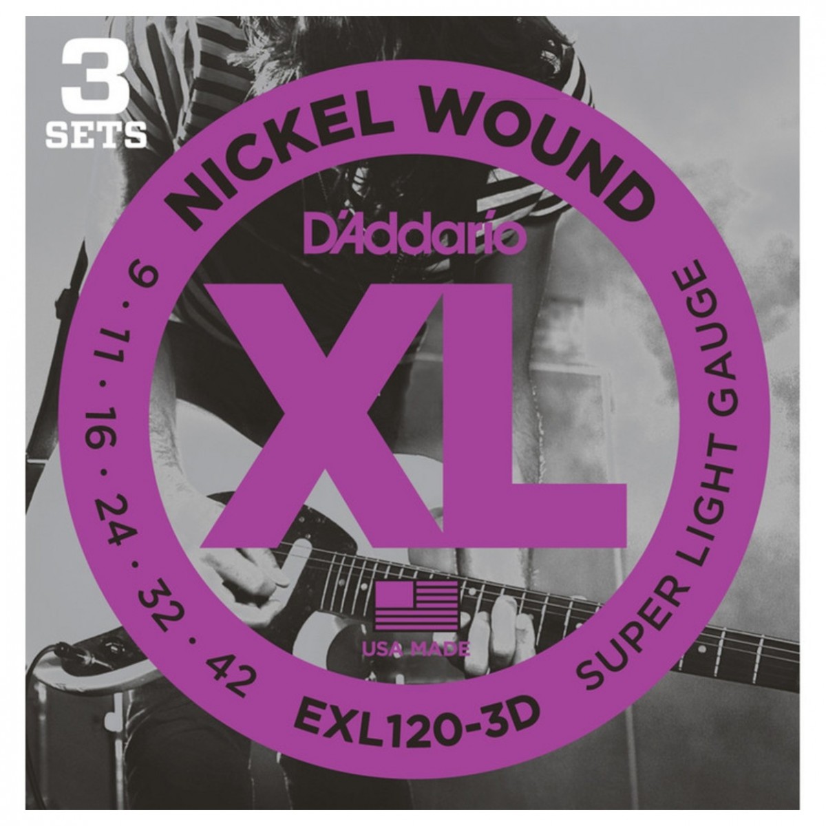 D'Addario EXL120 3D Nickel Wound, Super Light, 9-42 x 3 Pack