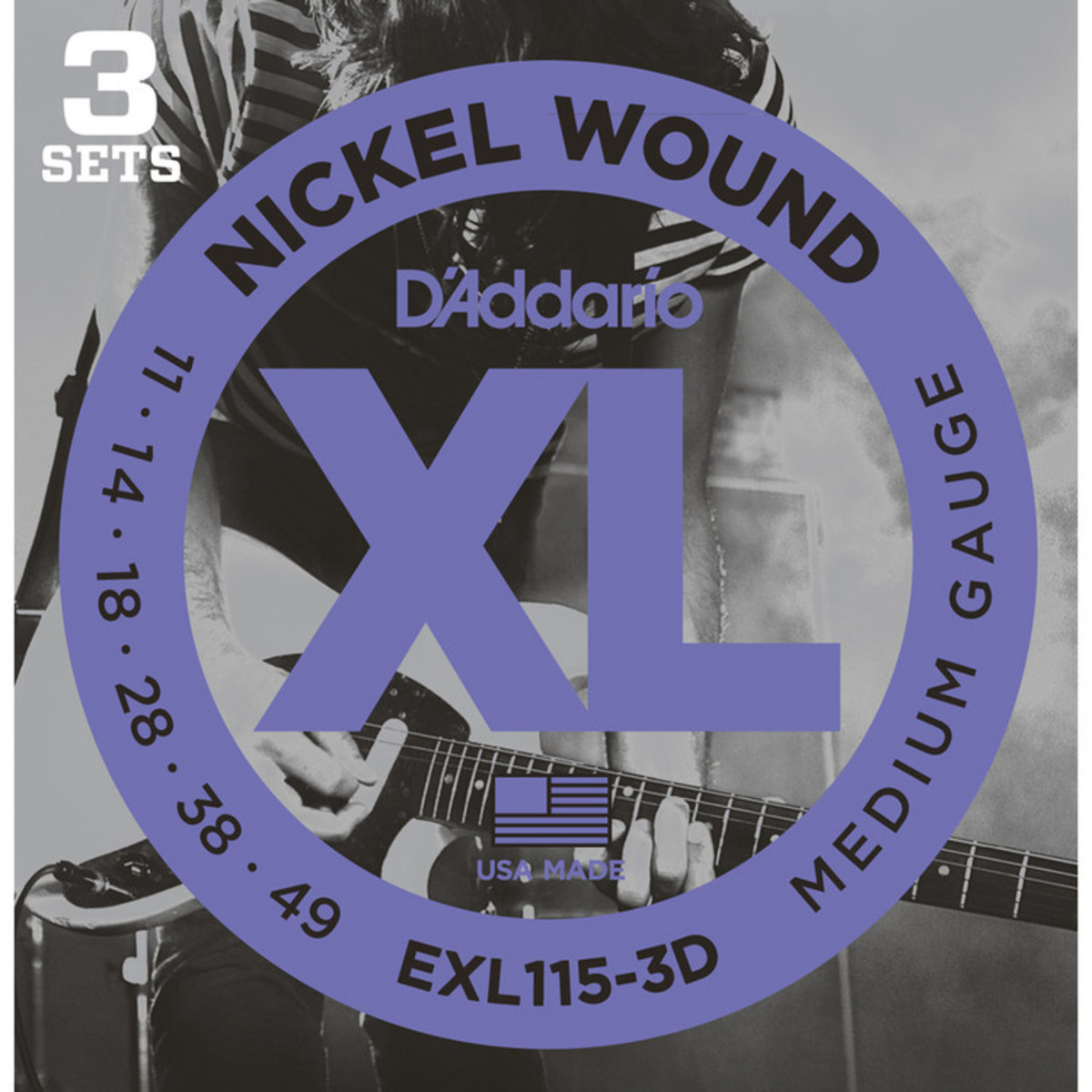 D'Addario EXL115-3D Medium/Blues-Jazz Rock, 11-49 3 Pack