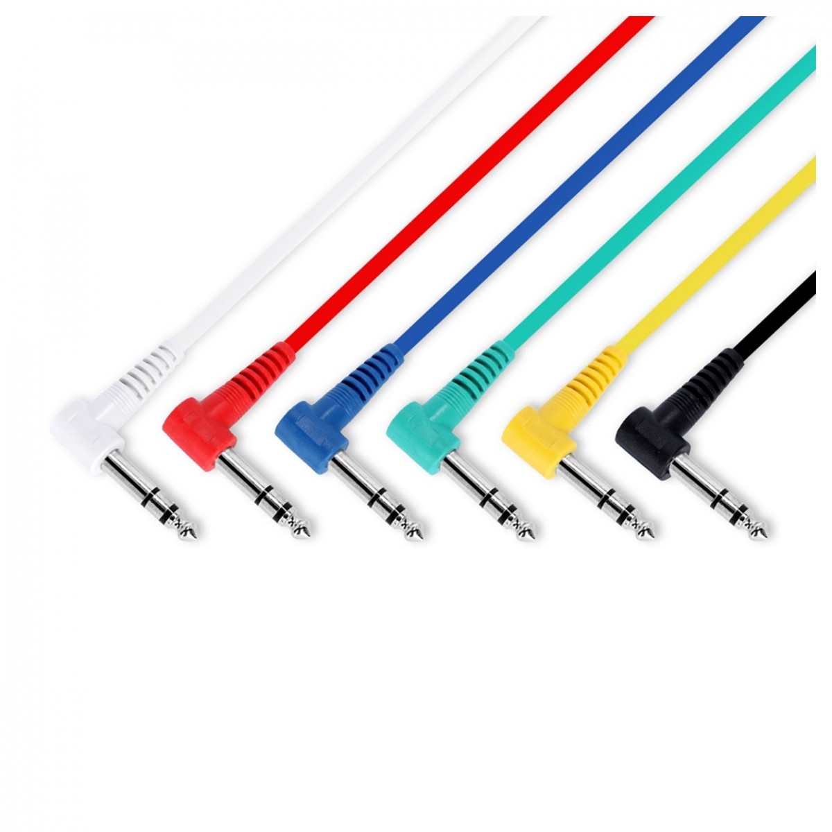 Adam Hall 3 STAR Balanced Set of 6 Coloured Angled 1/4'' Jack TRS Patch Cables, 15cm
