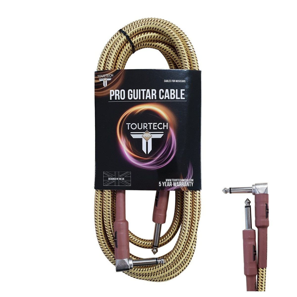 Tourtech 3m Braided Tweed Straight To Angled Guitar Cable