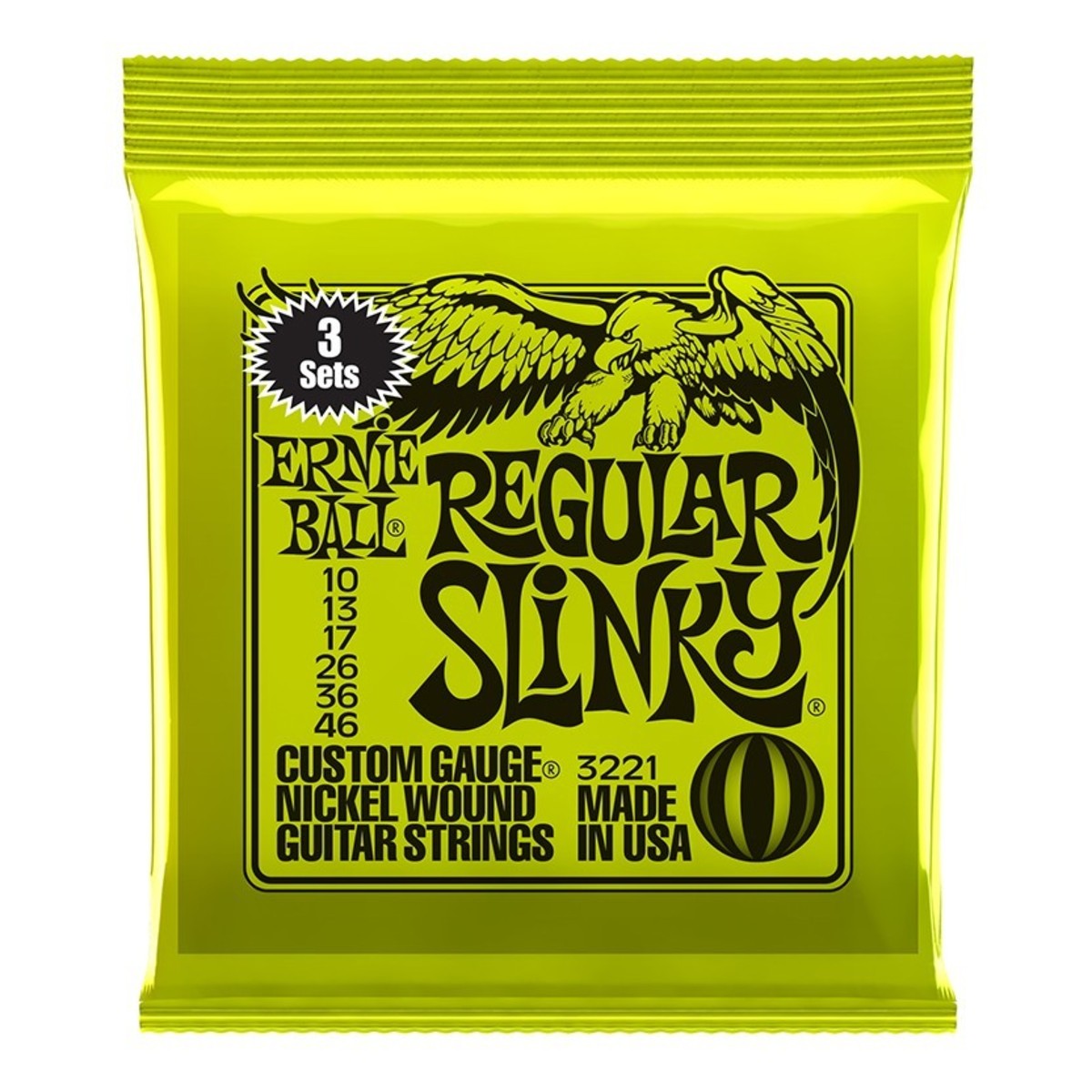 Ernie Ball 3221 Regular Slinky Guitar Strings, 3 Pack (10 - 46)