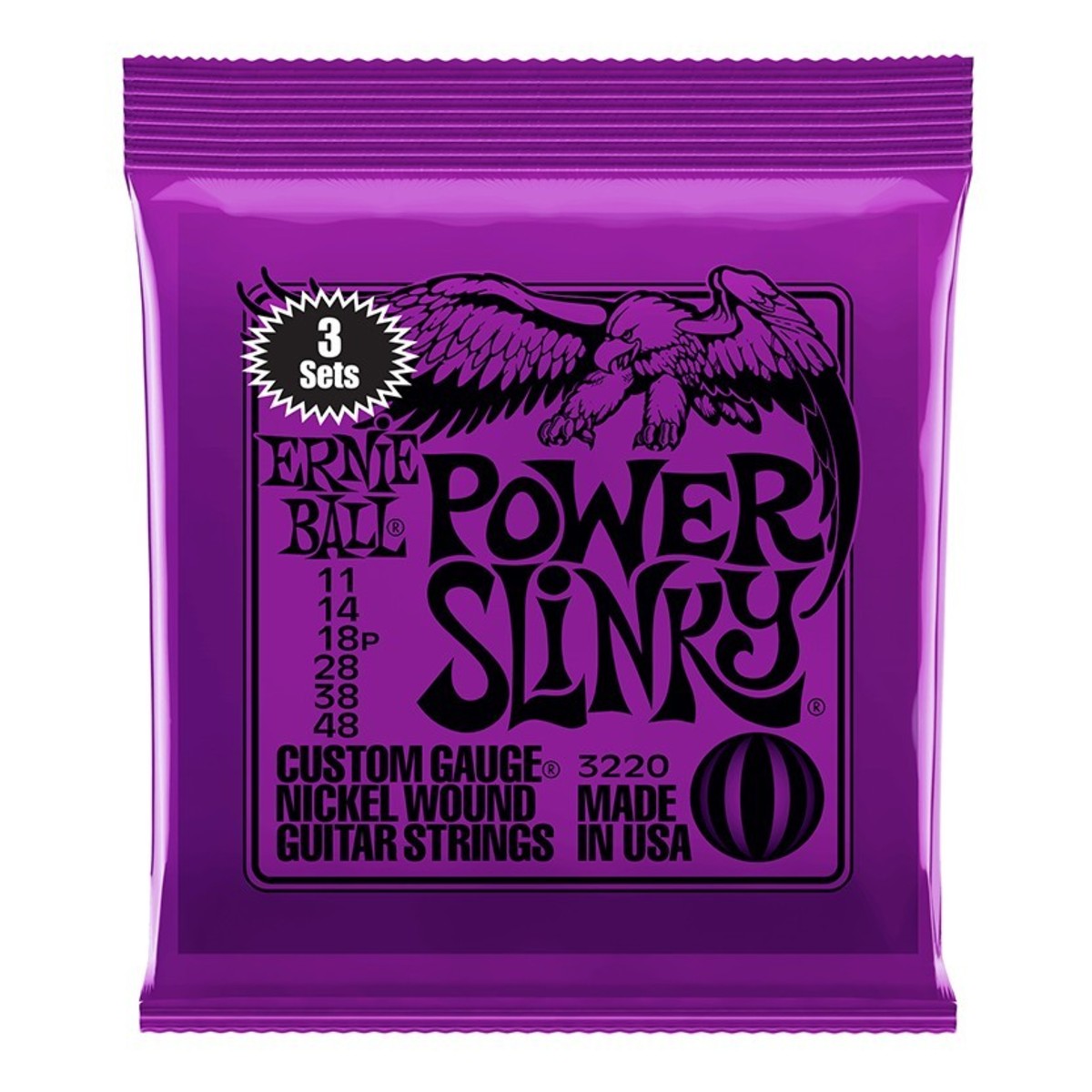 Ernie Ball 3220 Power Slinky Guitar Strings, 3 Pack (11 - 48)