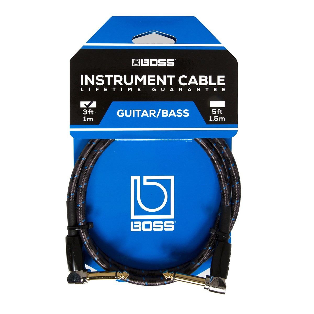 Boss 3ft / 1m Instrument Cable, Angled/Angled 1/4'' Jack