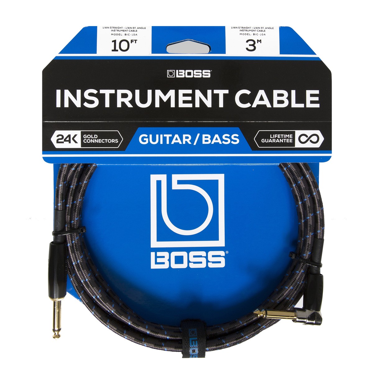 Boss 10ft Angled/Straight Instrument Cable