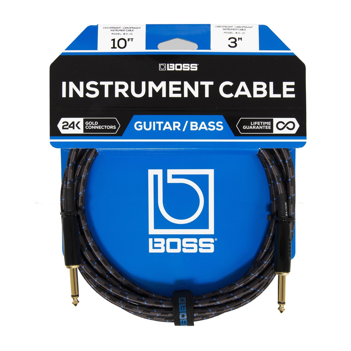 Boss 10ft / 3m Instrument Cable, Straight/Straight 1/4'' jack