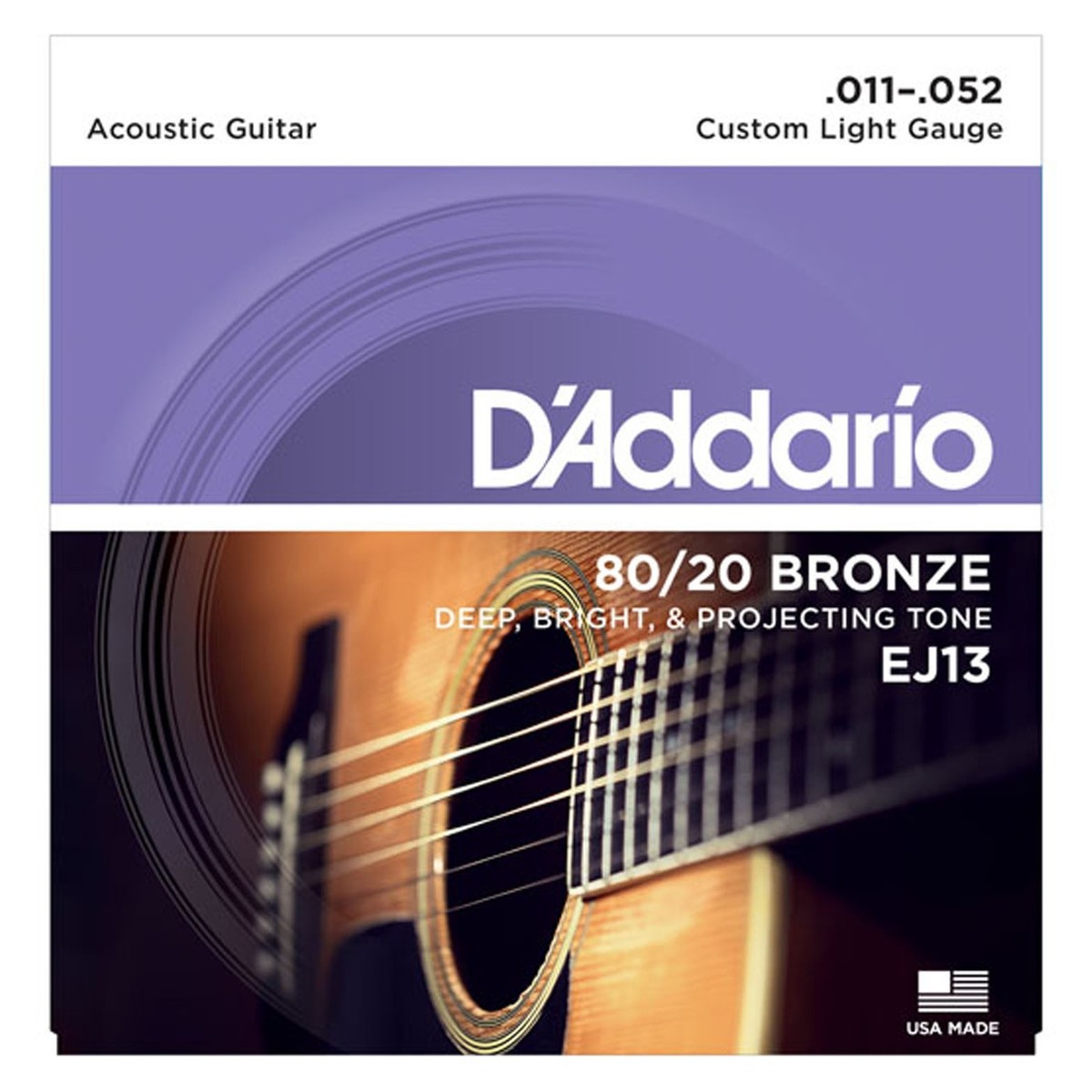 D'Addario EJ13 80/20 Bronze Acoustic Strings, Custom Light, 11-52