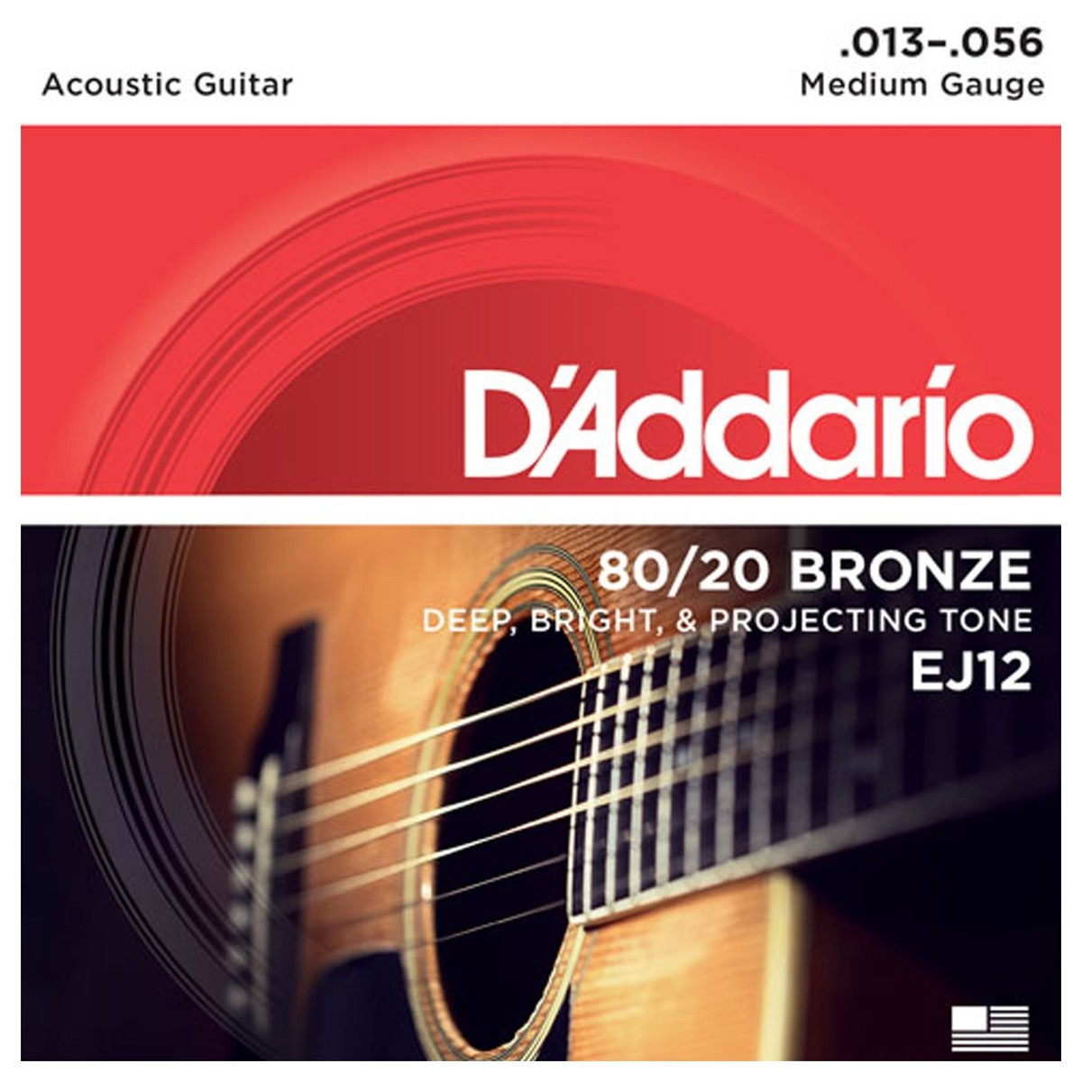 D'Addario EJ12 80/20 Bronze Acoustic Guitar Strings, Medium, 13-56