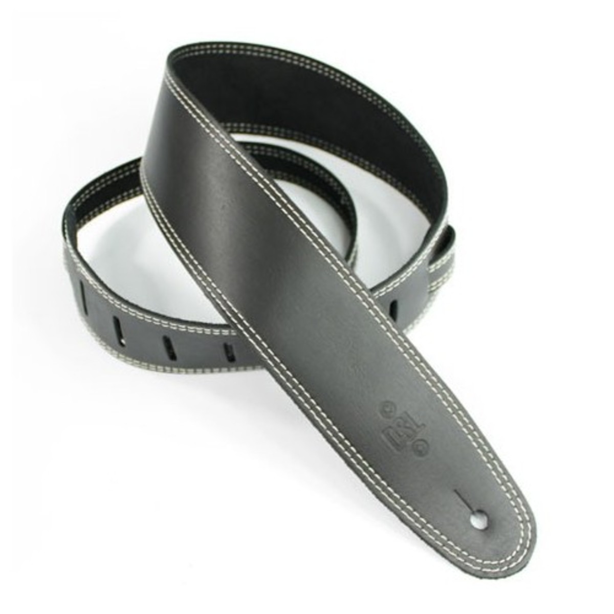 DSL SGE25 Leather 2.5'' Guitar Strap, Black with Beige Stitching
