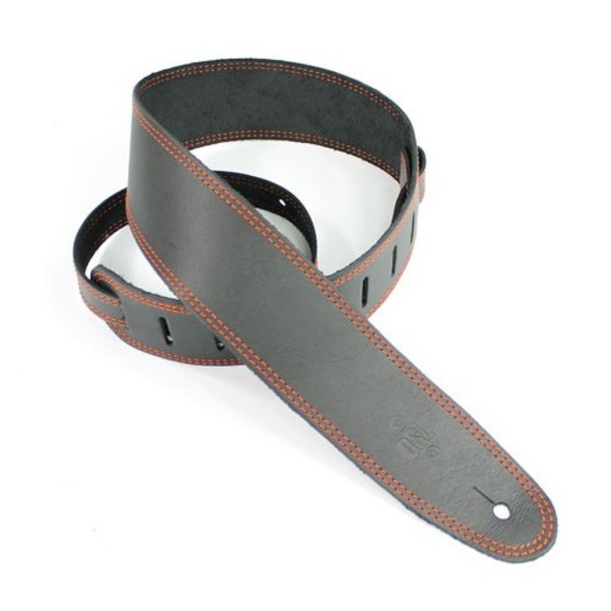 DSL SGE25-15-5 Leather 2.5'' Guitar Strap, Black with Orange Stitching