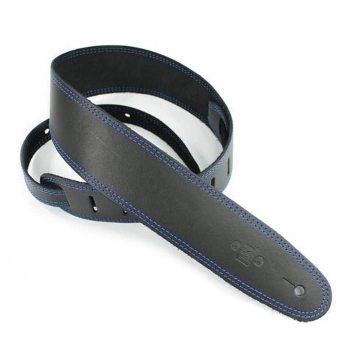 DSL SGE25 Leather 2.5'' Guitar Strap, Black with Blue Stitching