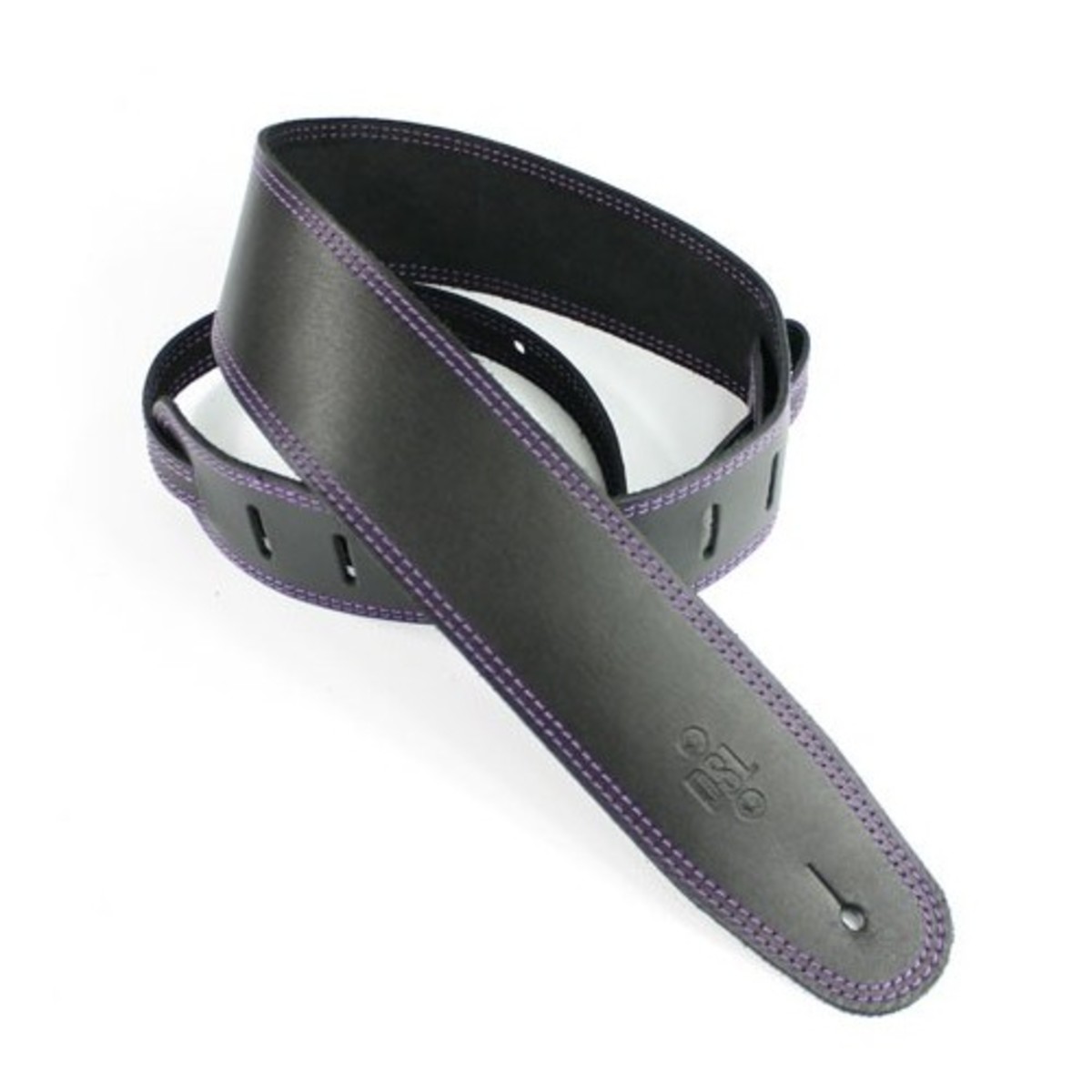 DSL SGE25 Leather 2.5'' Guitar Strap, Black with Purple Stitching