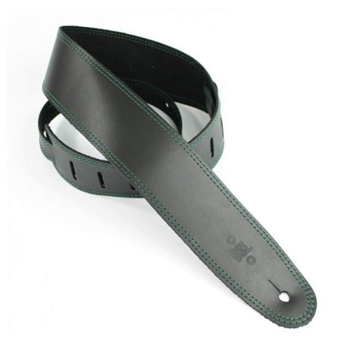 DSL SGE25 Leather 2.5'' Guitar Strap, Black with Green Stitching