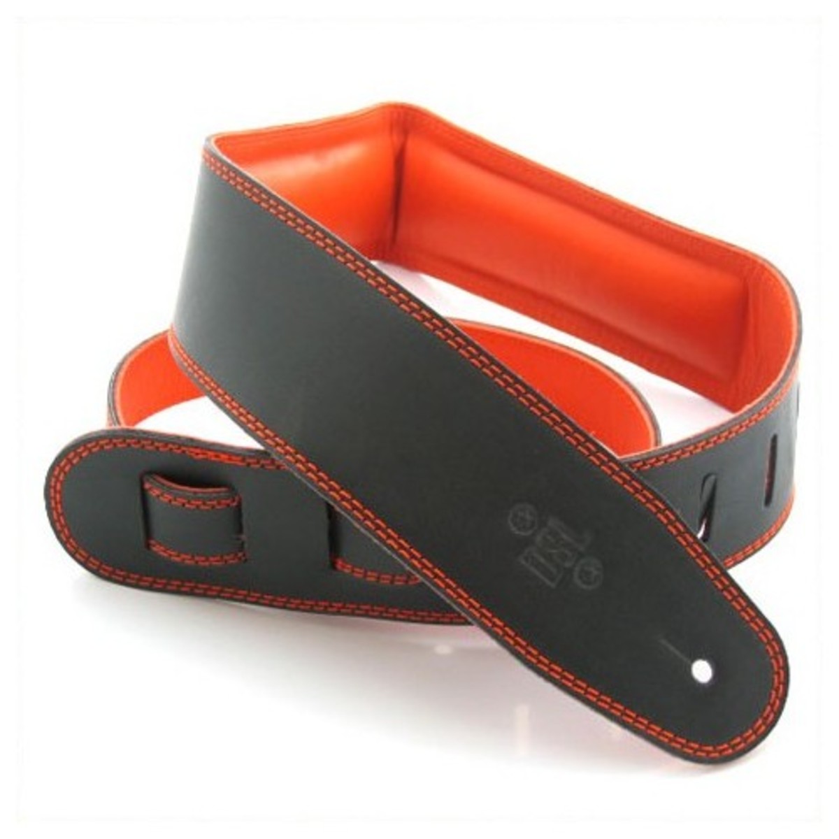 DSL GEG25 Padded Garment Leather 2.5'' Guitar Strap, Black and Orange