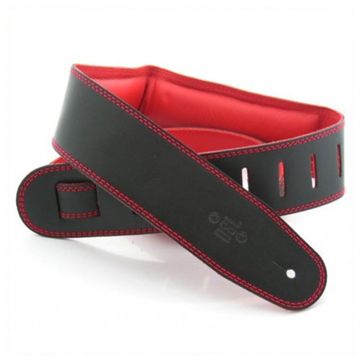 DSL GEG25 Padded Garment Leather 2.5'' Guitar Strap, Black and Red