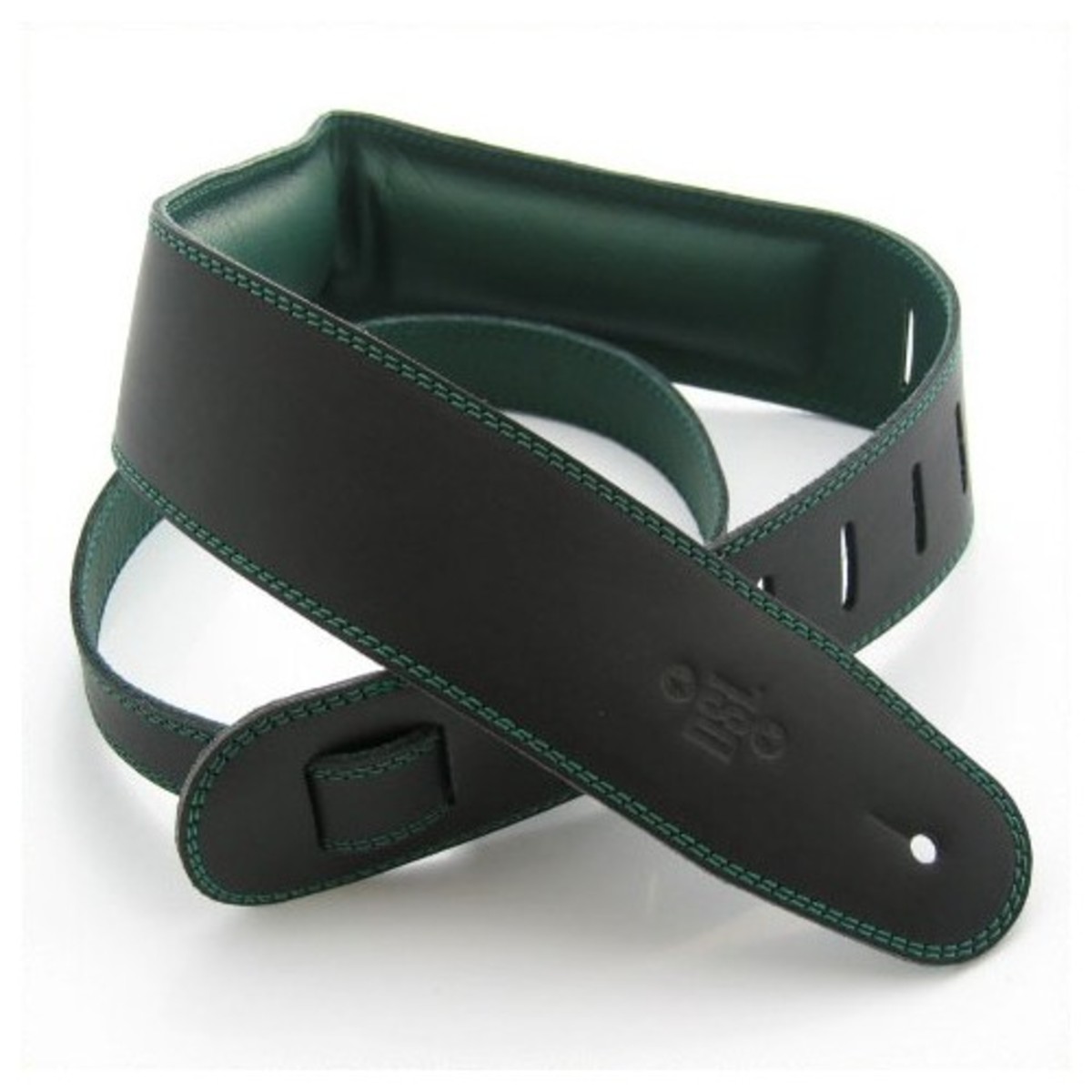 DSL GEG25 Padded Garment Leather 2.5'' Guitar Strap, Black and Green