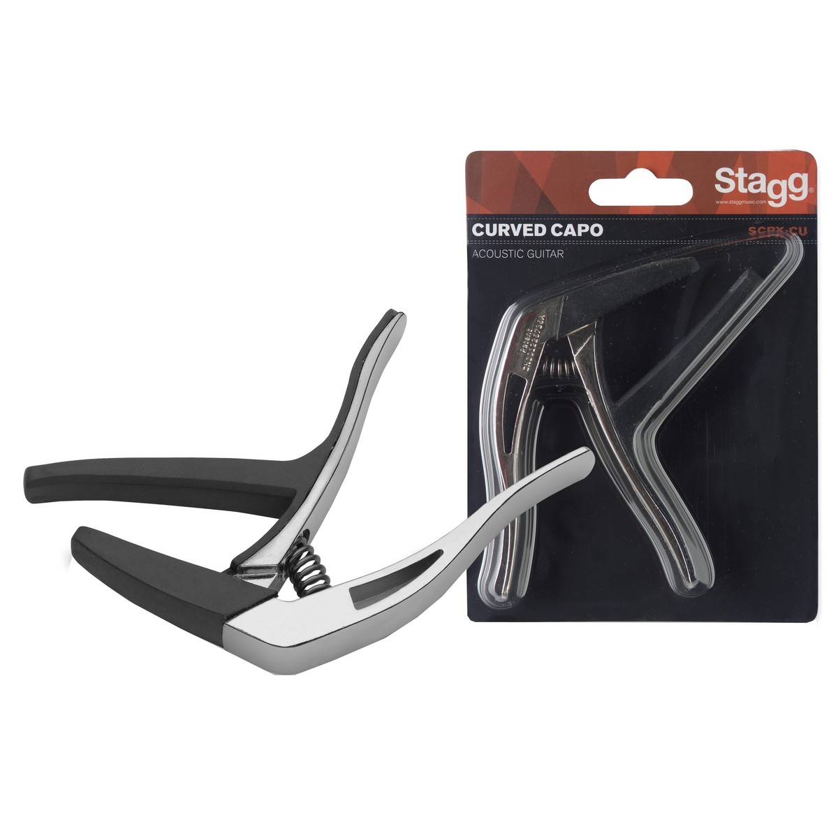 Stagg Curved Trigger Capo For Acoustic & Electric Guitar, Chrome