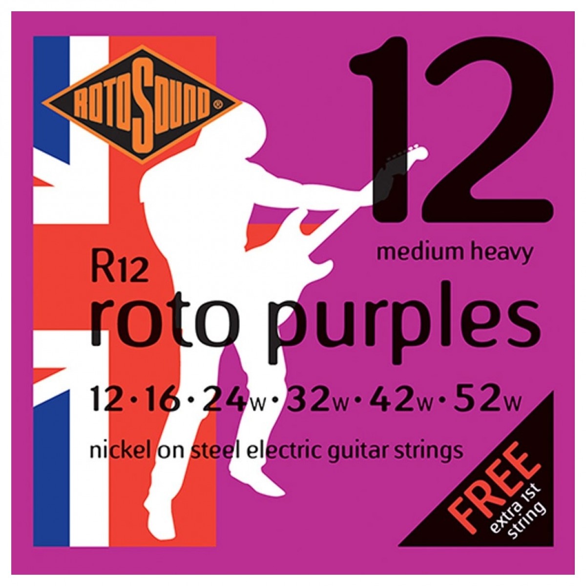 Rotosound R12 Roto Purple Nickel Electric Guitar Strings, 12-52