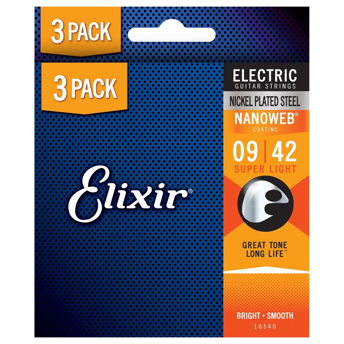 Elixir 16540 NANOWEB Guitar Strings 3 Pack, 9-42