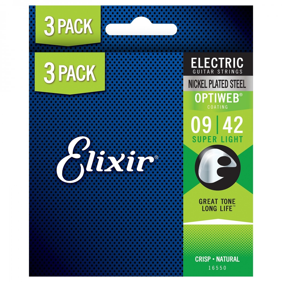Elixir 16550 OPTIWEB Guitar Strings 3 Pack, 9-42