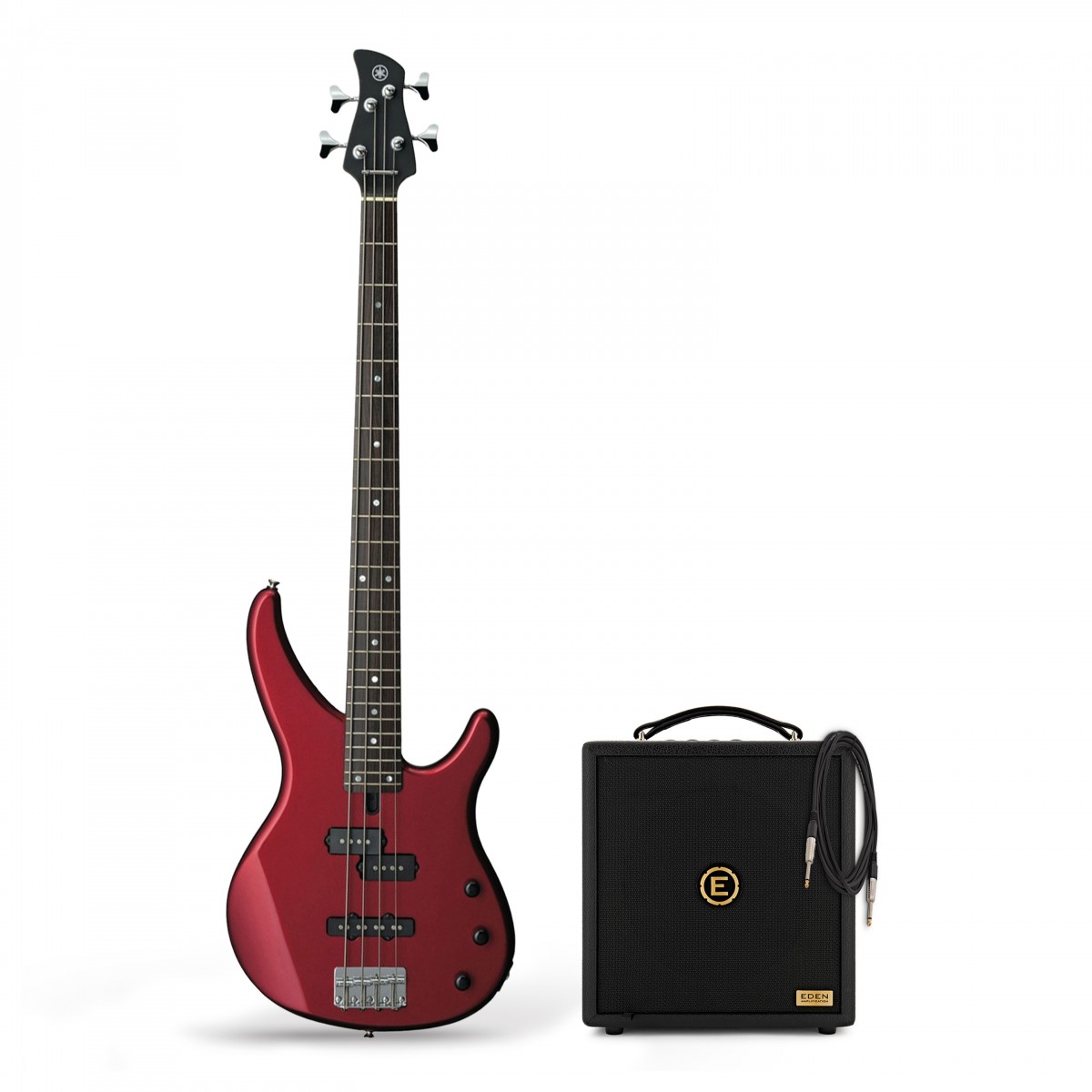 Yamaha TRBX174 Electric Bass Guitar, Red Metallic & Eden Orbiter 8 Combo Amp