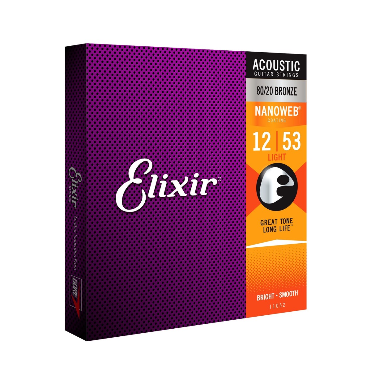 Elixir 11052 NANOWEB Light Acoustic Guitar Strings, 12-53