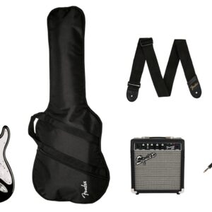 Squier Sonic Stratocaster Black Electric Guitar Starter Pack with Amp & Gig Bag