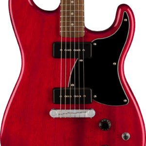 Squier Paranormal Strat-O-Sonic Electric Guitar in Crimson Red Transparent