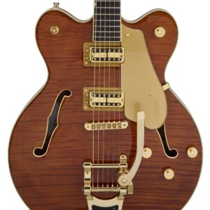 Gretsch Electromatic LTD Flame Okoume Broadkaster Bigsby Guitar In Roundup Orange, Rosewood Board